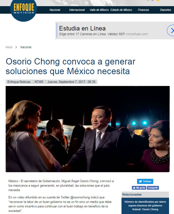 Osorio Chong convoca a generar soluciones que México necesita