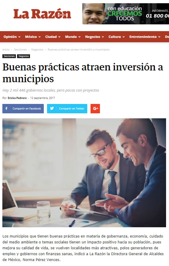 Buenas prácticas atraen inversión a municipios