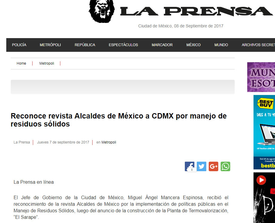 Reconoce revista Alcaldes de México a CDMX por manejo de residuos sólidos