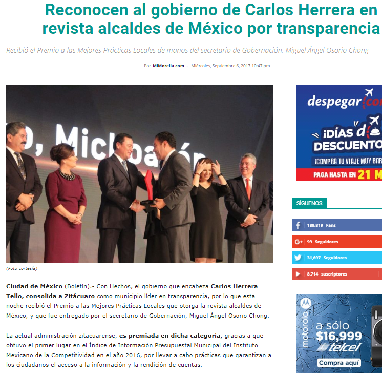 Reconocen al gobierno de Carlos Herrera en revista alcaldes de México por transparencia