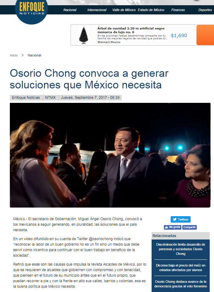 Osorio Chong convoca a generar soluciones que México necesita